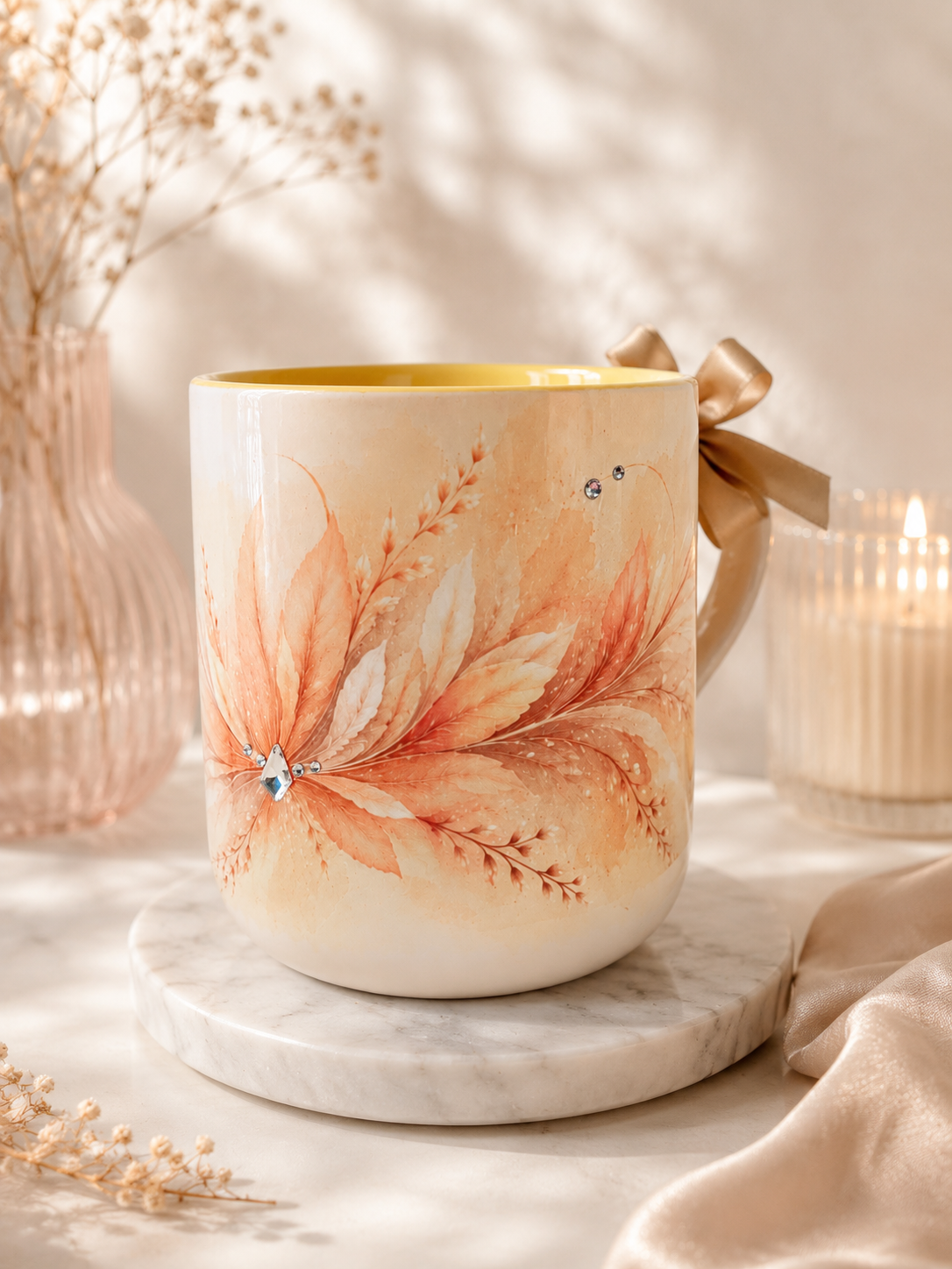 Yellow Floral Rhinestone Mug